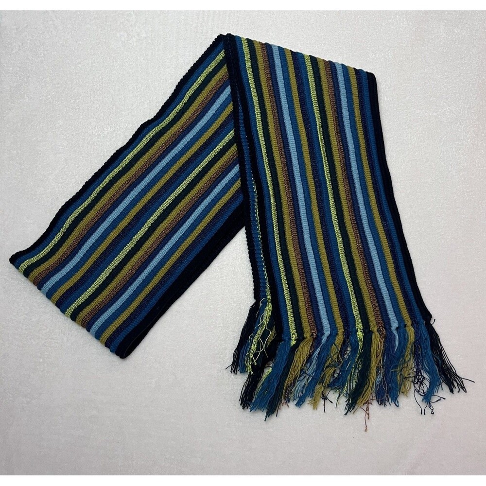Coldwater Creek Womens Multicolor Striped Knit Scarf Fringe Boho Acrylic Rayon